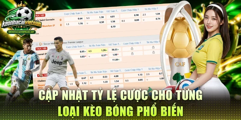 Cập nhật tỷ lệ cược cho từng loại kèo bóng phổ biến